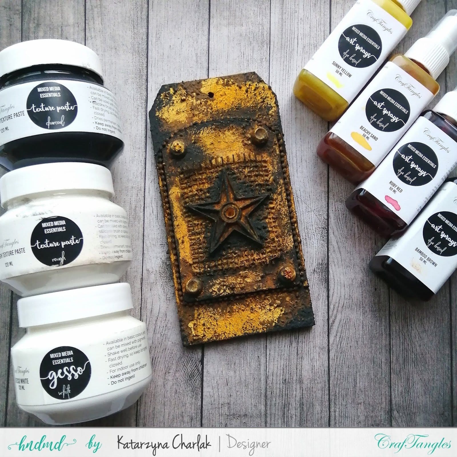 CrafTangles mixed media essentials - Gesso Starter Pack - White, Black and Clear (50 ml each) Kataryna rusty tag Kataryna_rusty_tag