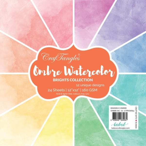 CrafTangles Scrapbook Paper Pack - Ombre Watercolor - Brights (12"x12")