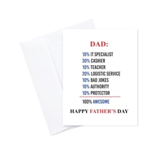 100% Awesome Fathers Day printed Greeting Card