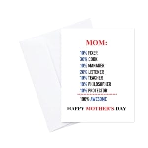 100% Awesome Mothers Day printed Greeting Card