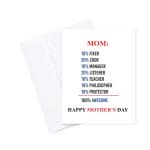100% Awesome Mothers Day printed Greeting Card