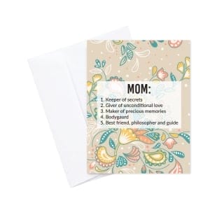 Best Mom qualities Mothers Day printed Greeting Card