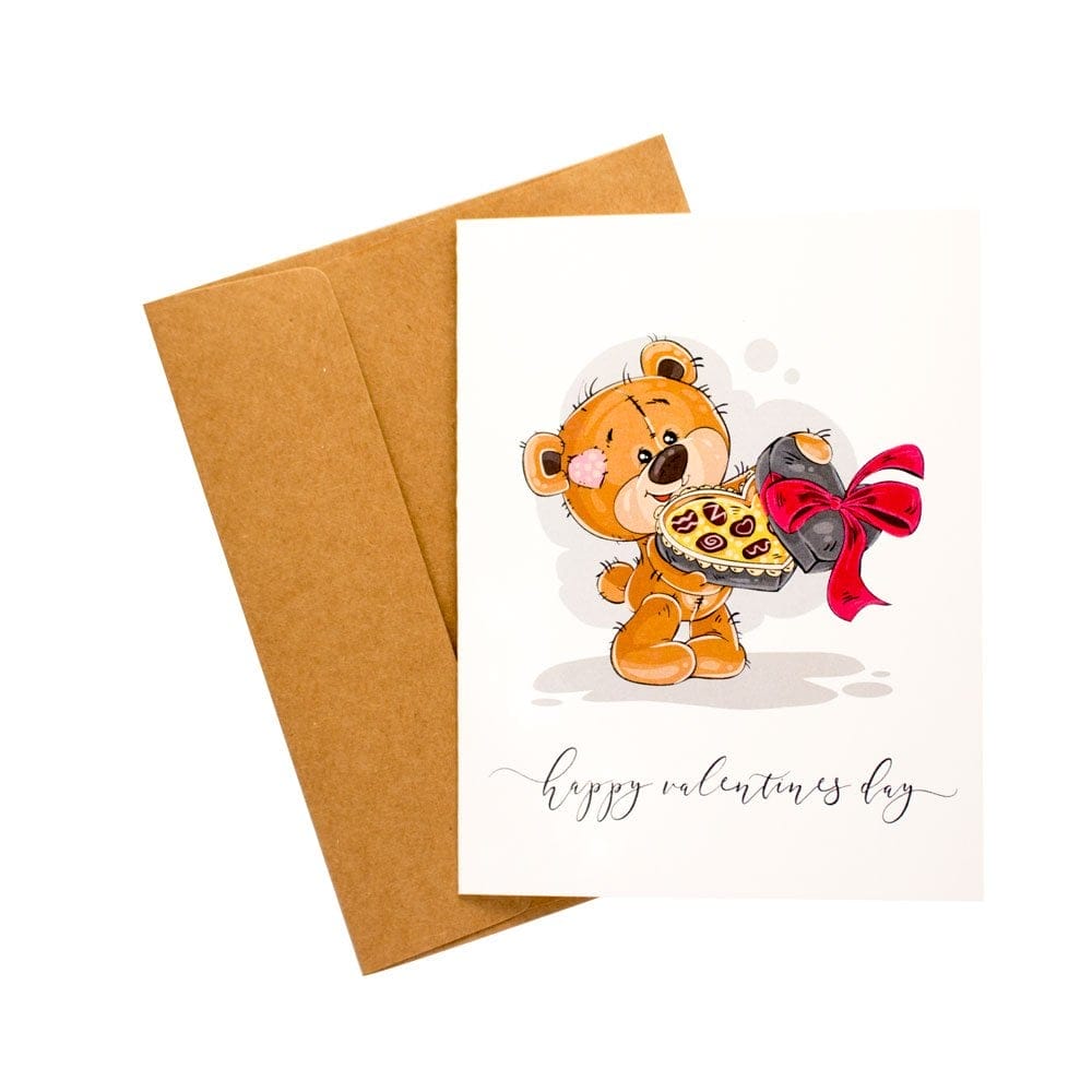 Bears with Choclates printed Greeting Card bear with choclates valentine day card Bears with Choclates printed Greeting Card