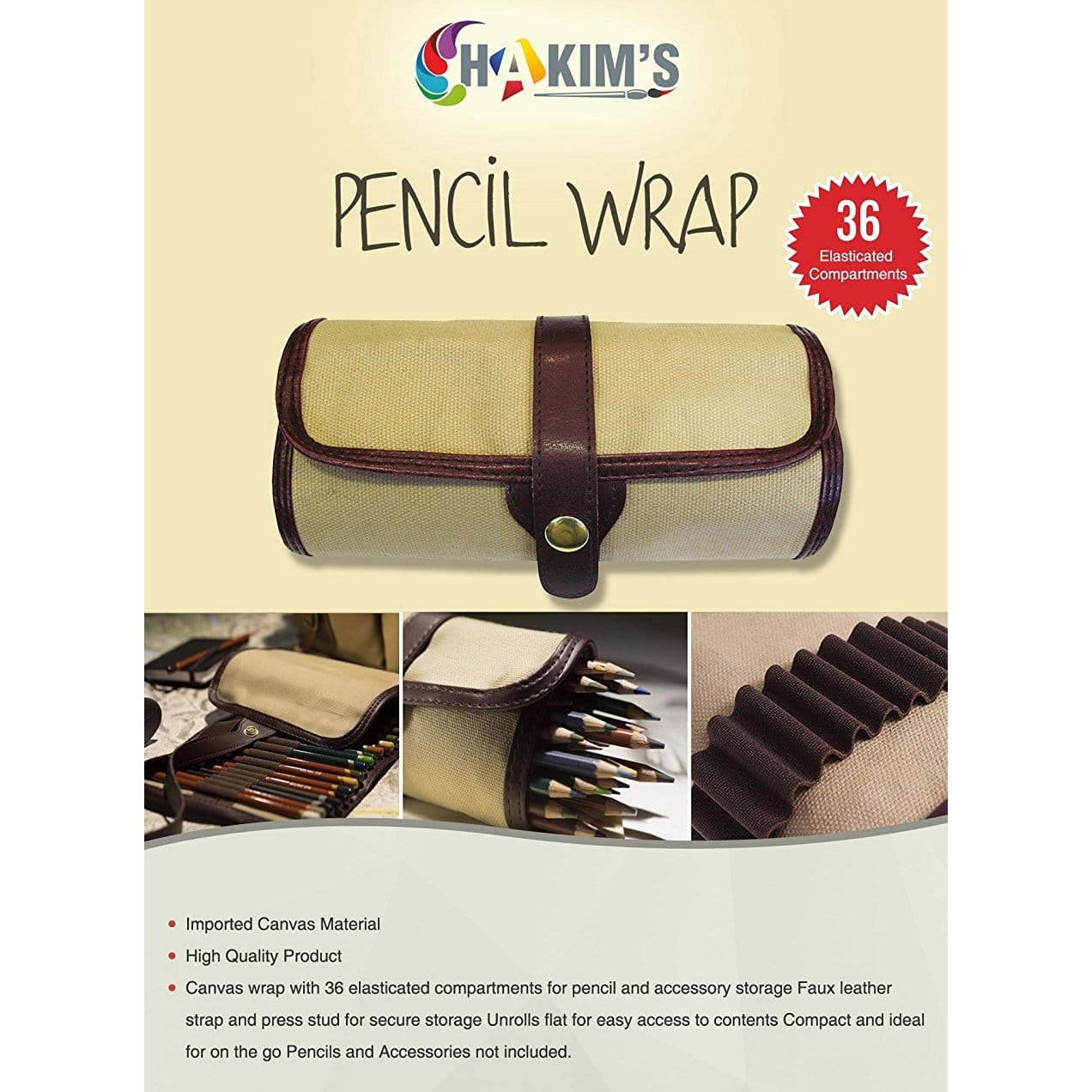Hakims Pencil Wrap for Artists - 36 Elasticised Compartments hakims pencil wrap 36 compartments Hakims Pencil Wrap for Artists - 36 Elasticised Compartments