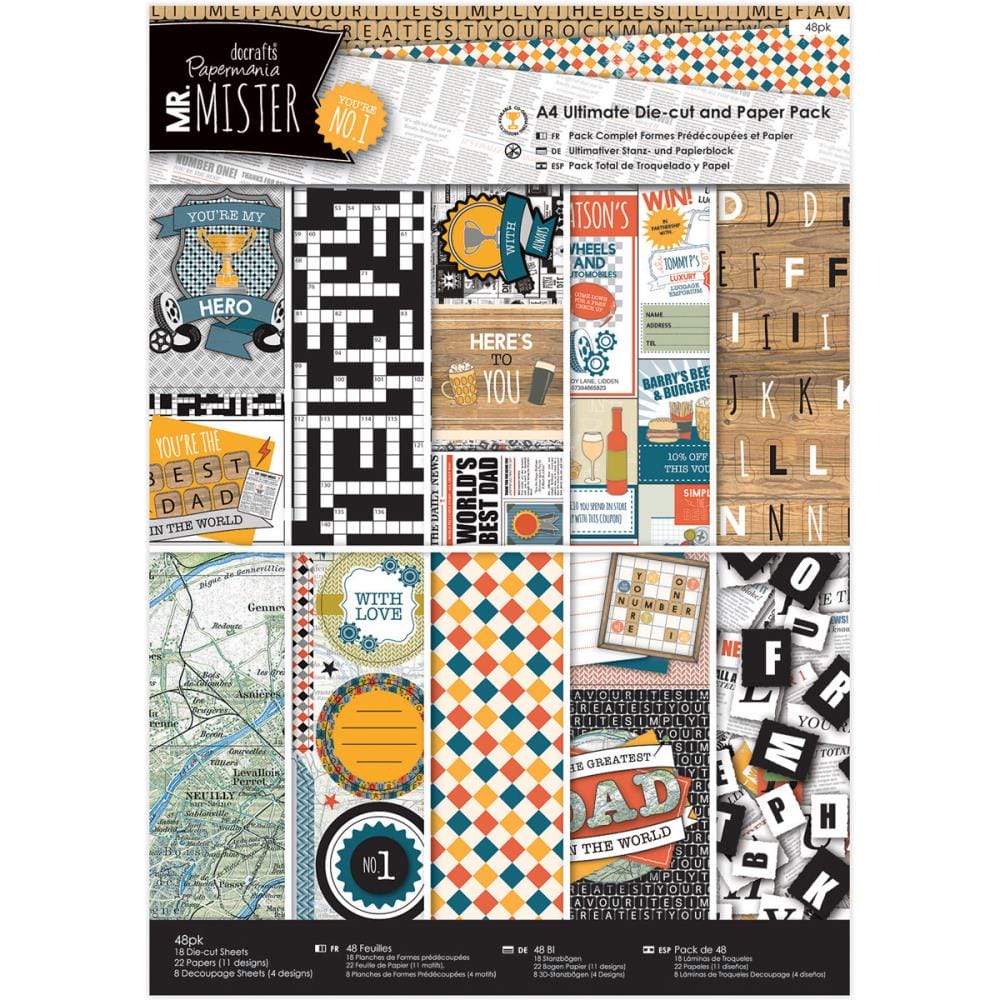 Papermania Ultimate A4 Die-Cuts & Paper Pack 48/Pkg - Mr Mister papermania docrafts A4 mr mister Papermania Ultimate A4 Die-Cuts & Paper Pack 48/Pkg - Mr Mister