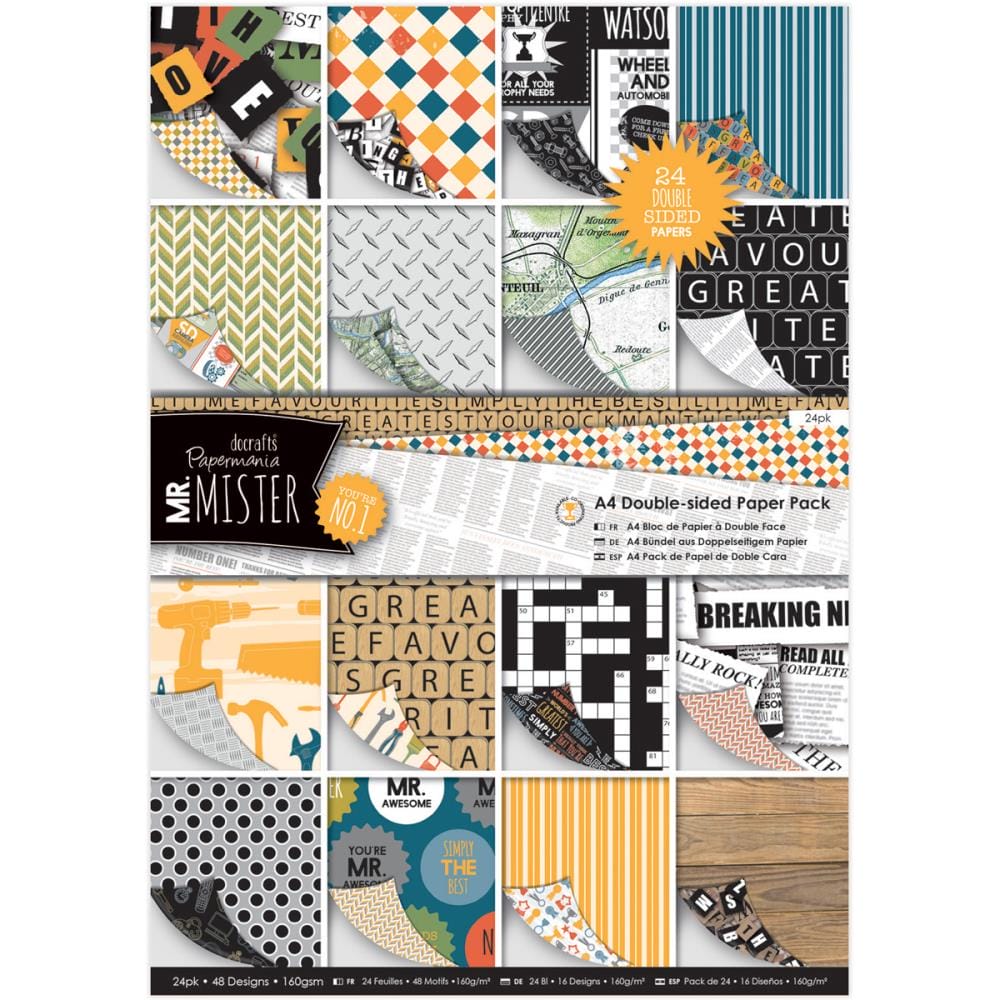 Papermania A4 Double-Sided Paper Pack 24/Pkg - Mr Mister papermania docrafts A4 paper mr mister Papermania A4 Double-Sided Paper Pack 24/Pkg - Mr Mister