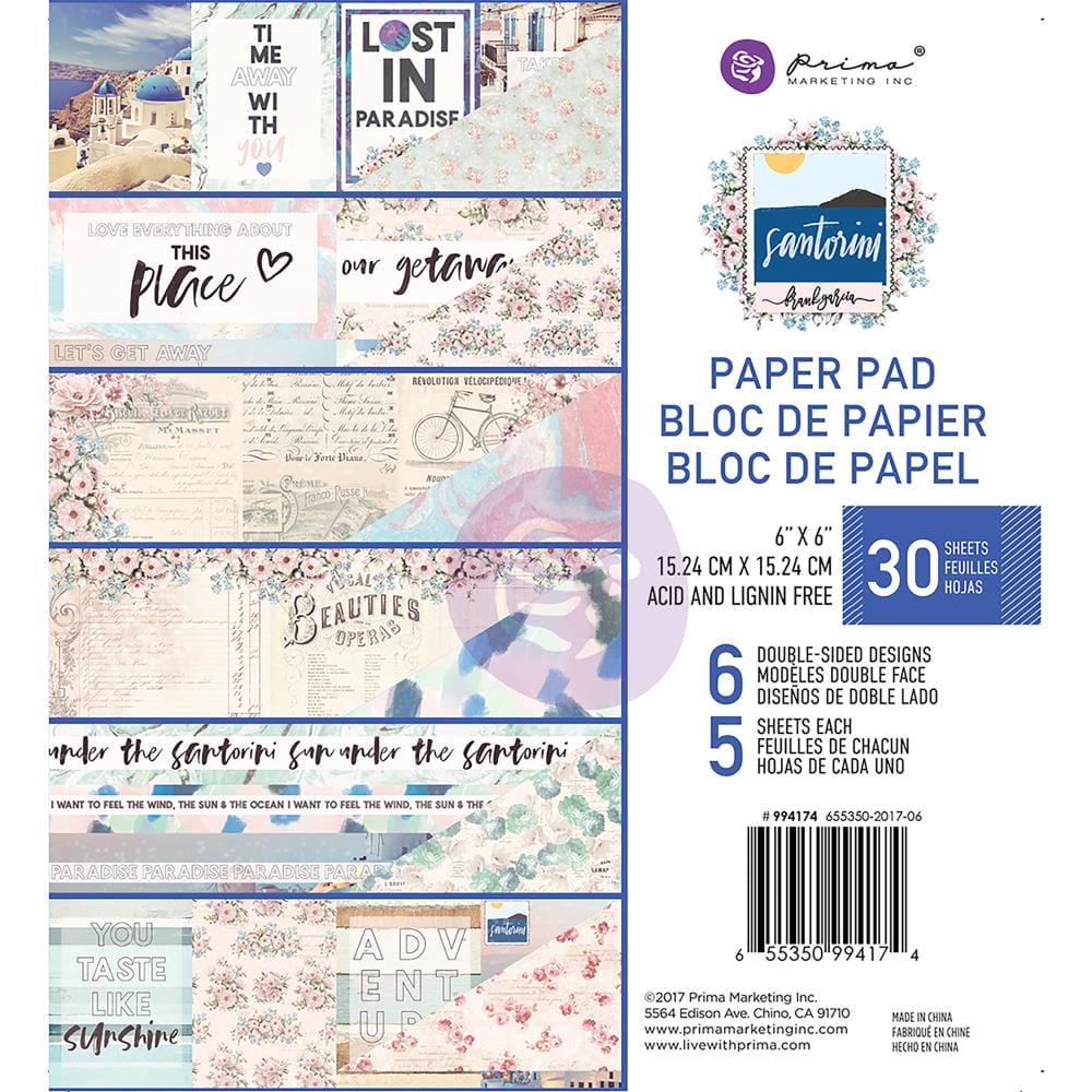Prima - Santorini - 6x6 Paperpack (30 double sided sheets) prima 6by6 paper santorini Prima - Santorini - 6x6 Paperpack (30 double sided sheets)