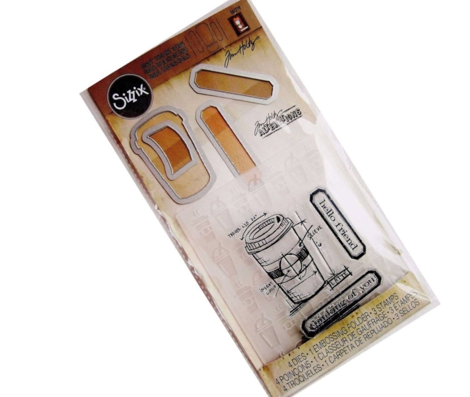 Sizzix Tim holtz framelits Set - Coffee Time (Stamp, Dies and Embossing folder)