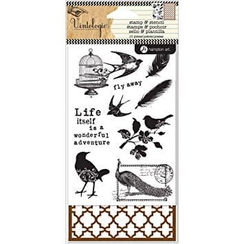 Hampton Art Stamp and Stencil Set - Birds vintologie birds stamp stencil Hampton Art Stamp and Stencil Set - Birds