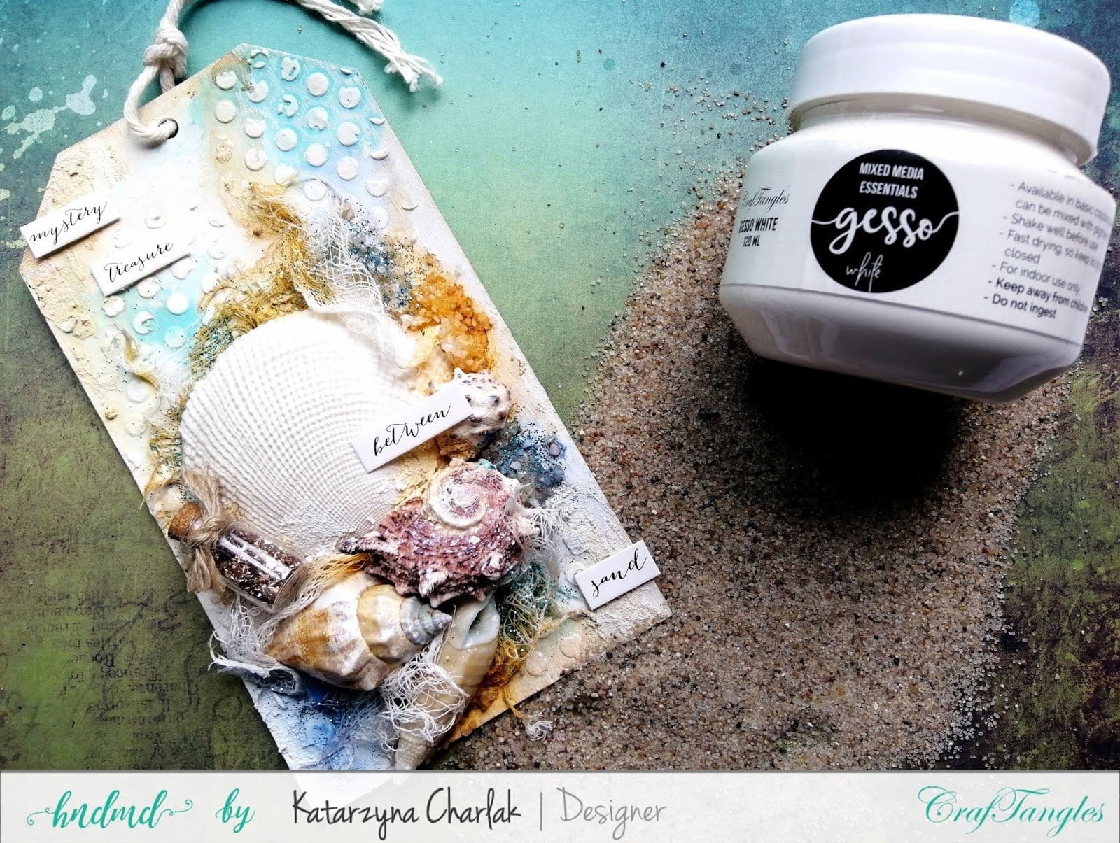 CrafTangles mixed media essentials - Gesso Starter Pack - White, Black and Clear (50 ml each) Katarzyna_mixed_media_tag_3