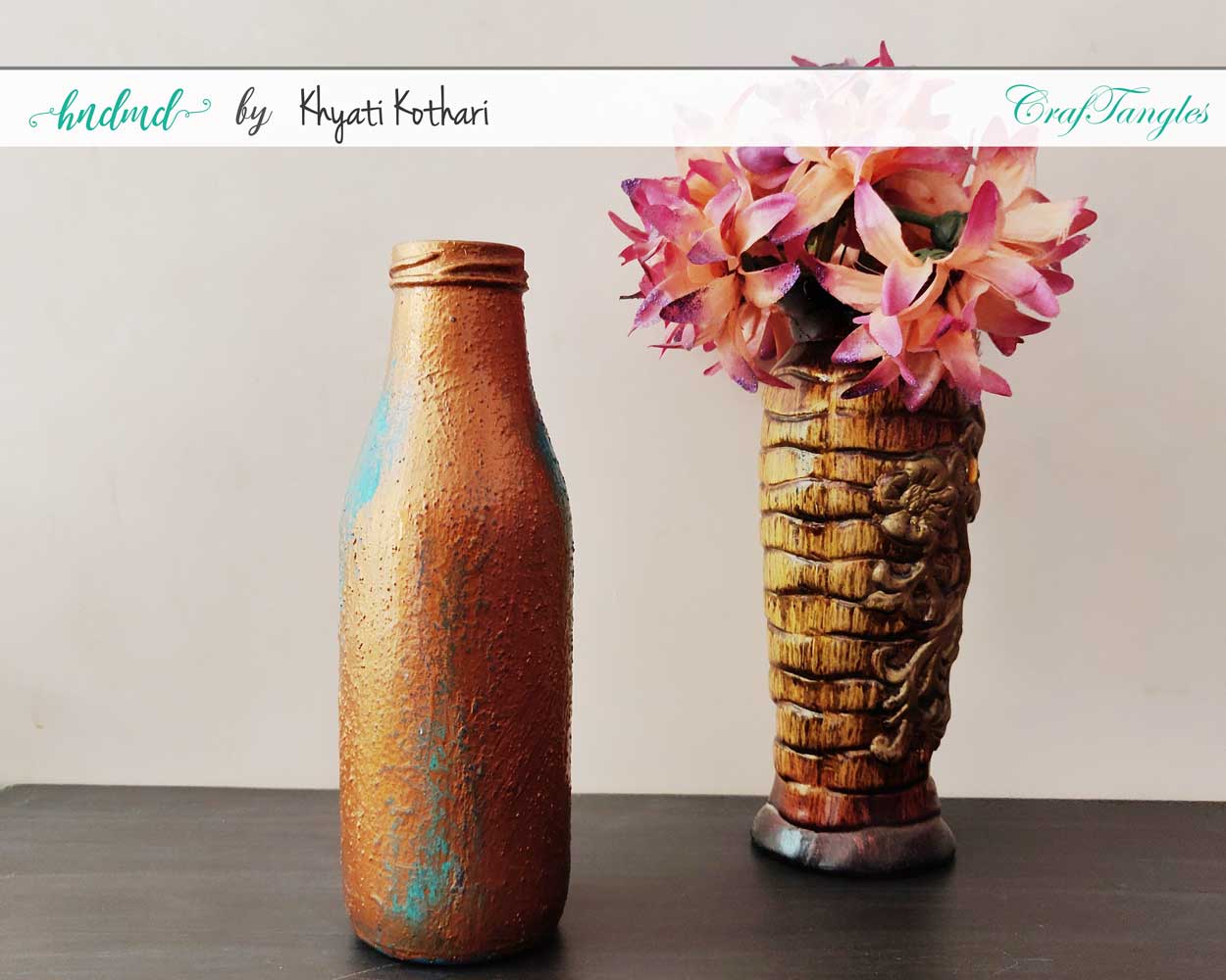 CrafTangles Patina Effect Texture Paste - Mint Green (60 ml) Khyati Altered Bottles 1 Khyati_Altered_Bottles_1