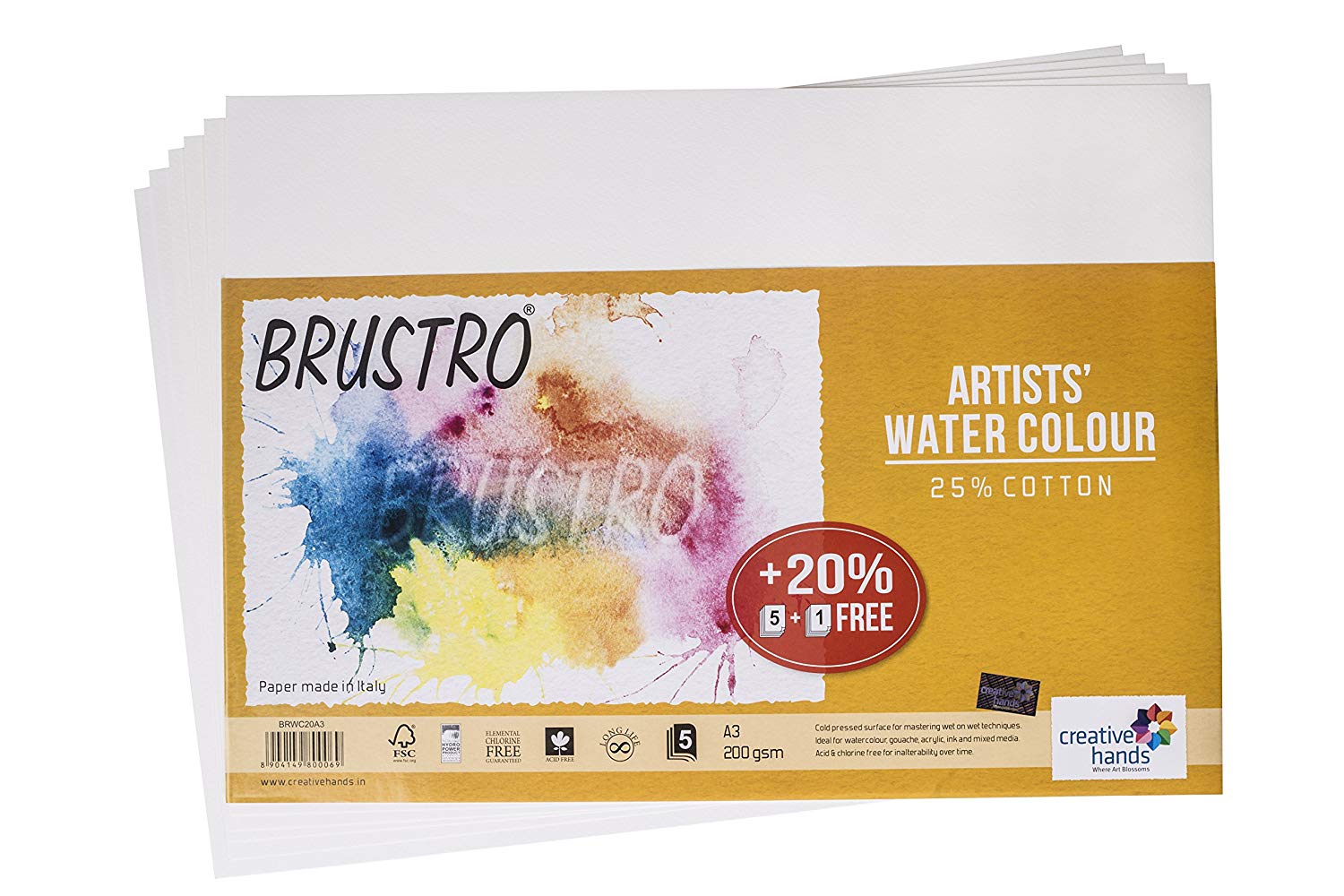 Brustro Artists Watercolour Paper (25% Cotton) - 200 gsm - A3 Brustro watercolour paper 200gsm A3 Brustro Artists Watercolour Paper (25% Cotton) - 200 gsm - A3