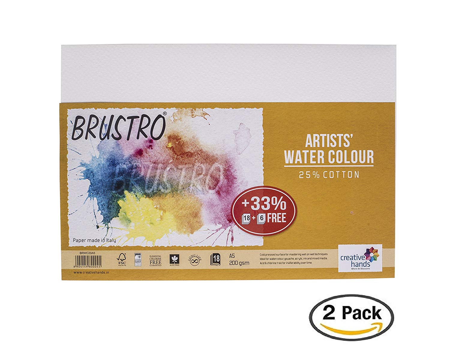 Brustro Artists Watercolour Paper (25% Cotton) - 200 gsm - A5