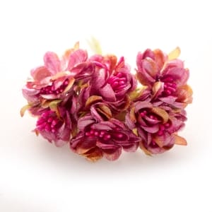 Fabric Flowers with pollens - Shimmery Pink with Cream (Set of 6 roses)