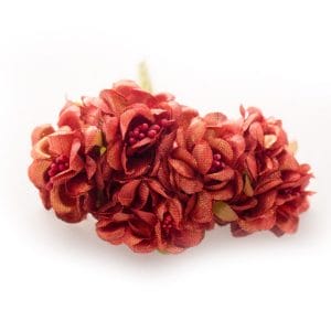 Fabric Flowers with pollens - Shimmery Red (Set of 6 roses)