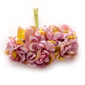 Fabric Flowers with pollens - Shimmery Baby Pink with Yellow (Set of 6 roses)