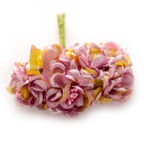 Fabric Flowers with pollens - Shimmery Baby Pink with Yellow (Set of 6 roses)