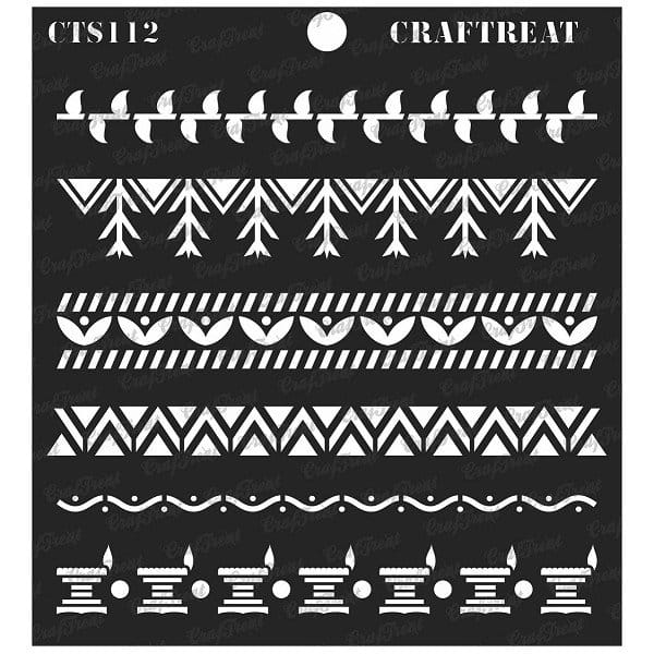 CrafTreat 6"x6" Stencil - Warli Borders CrafTreat Stencil Warli Borders CTS112 CrafTreat 6"x6" Stencil - Warli Borders