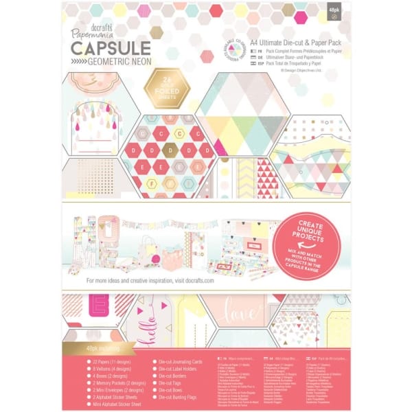 Papermania Geometric Neon Collection Ultimate Die-Cut & A4 Paper Pack