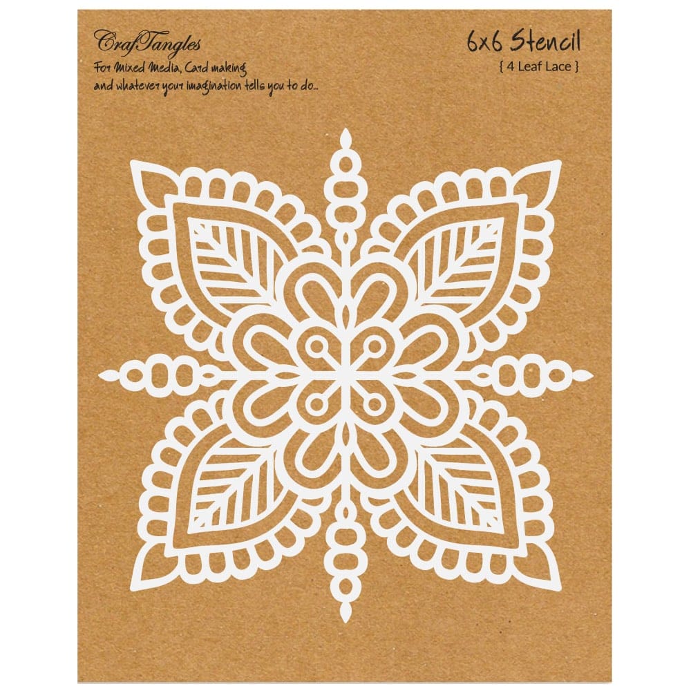 CrafTangles 6"x6" Stencil - 4 Leaf Lace CTCS101 craftangles stencils 4 leaf lace CrafTangles 6"x6" Stencil - 4 Leaf Lace