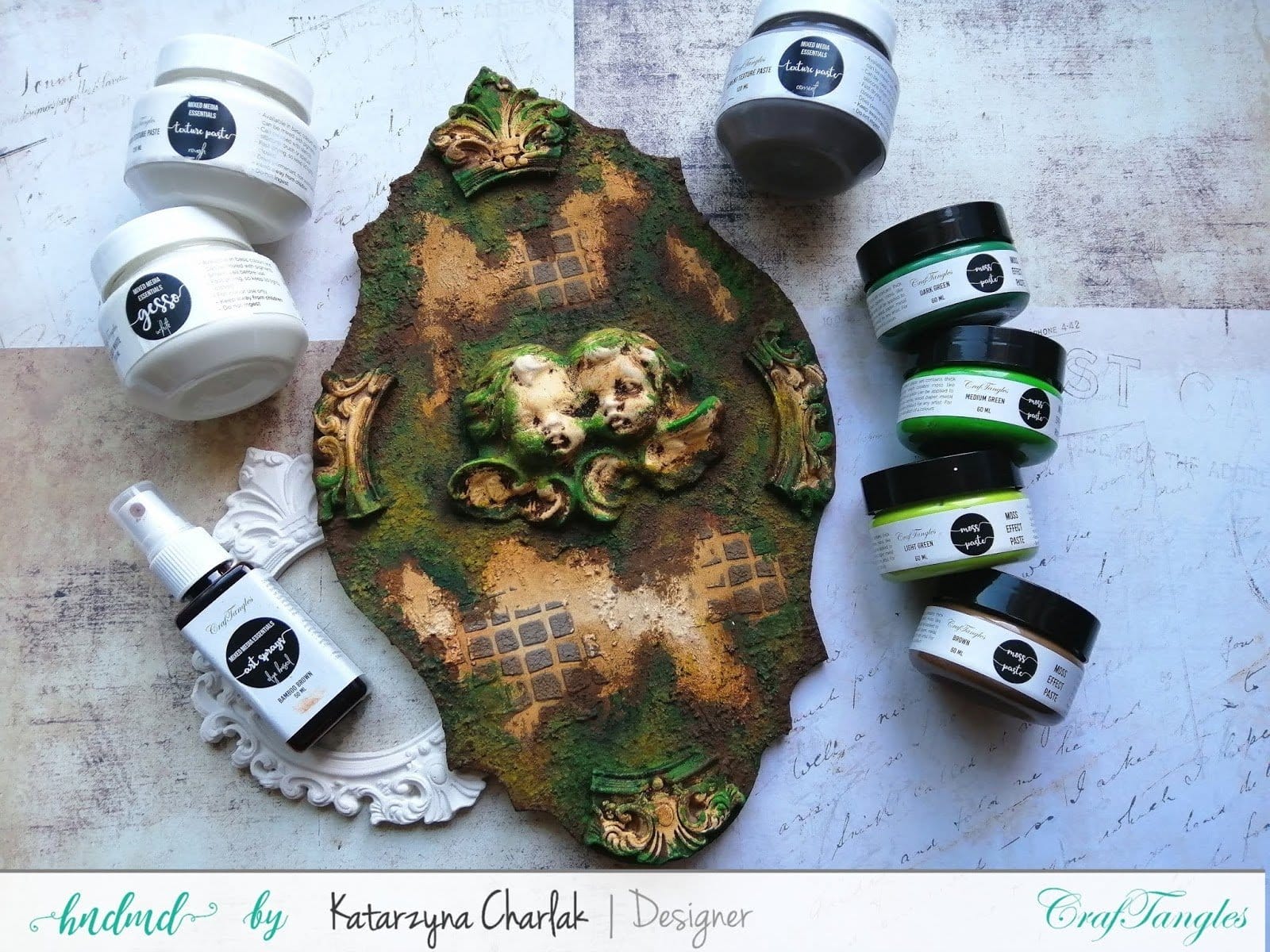 CrafTangles Moss Effect Texture Paste (Set of 4) Katarzyna_mixed_media_panel_2