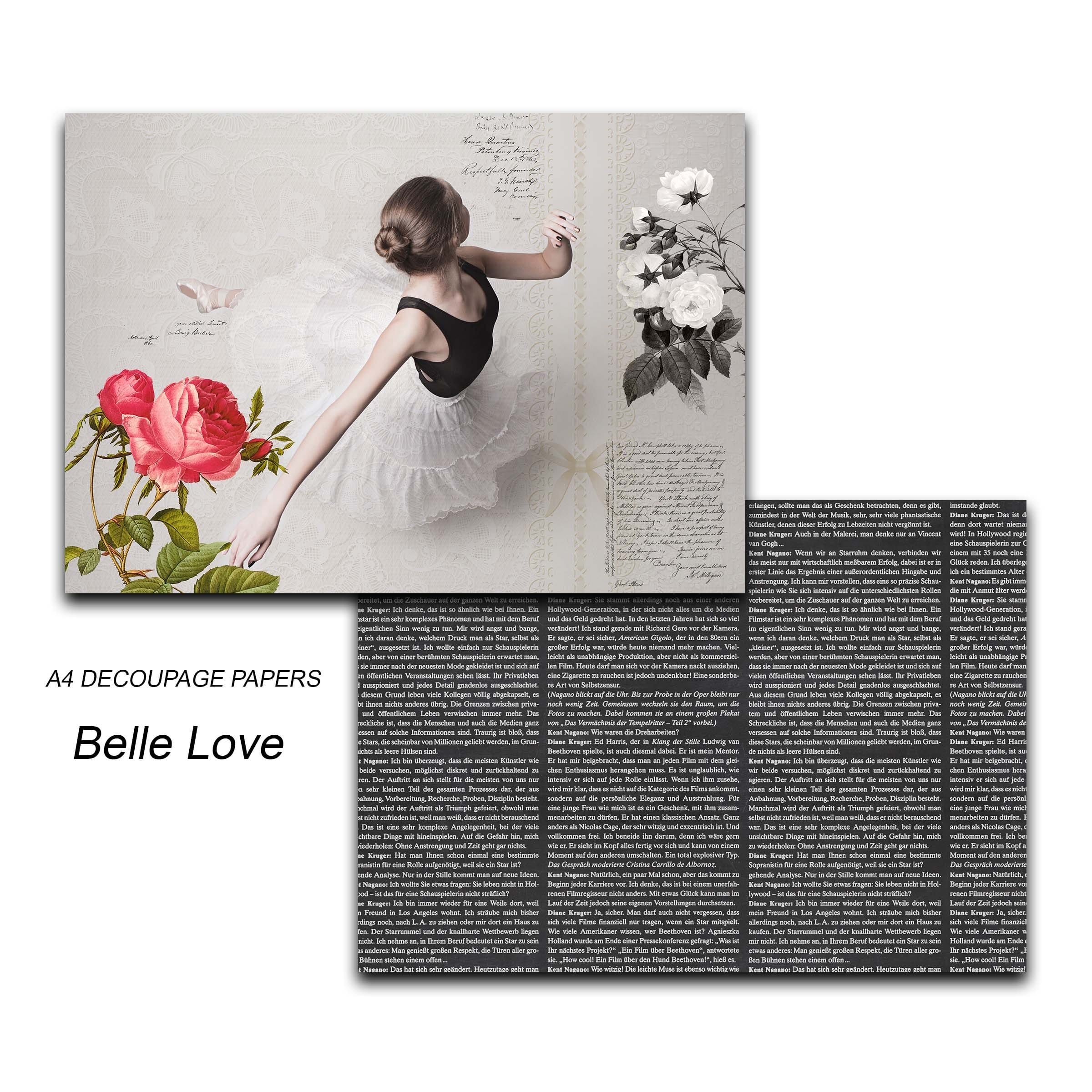 Papericious Decoupage Paper Pack - Belle Love (A4) - 2 sheets