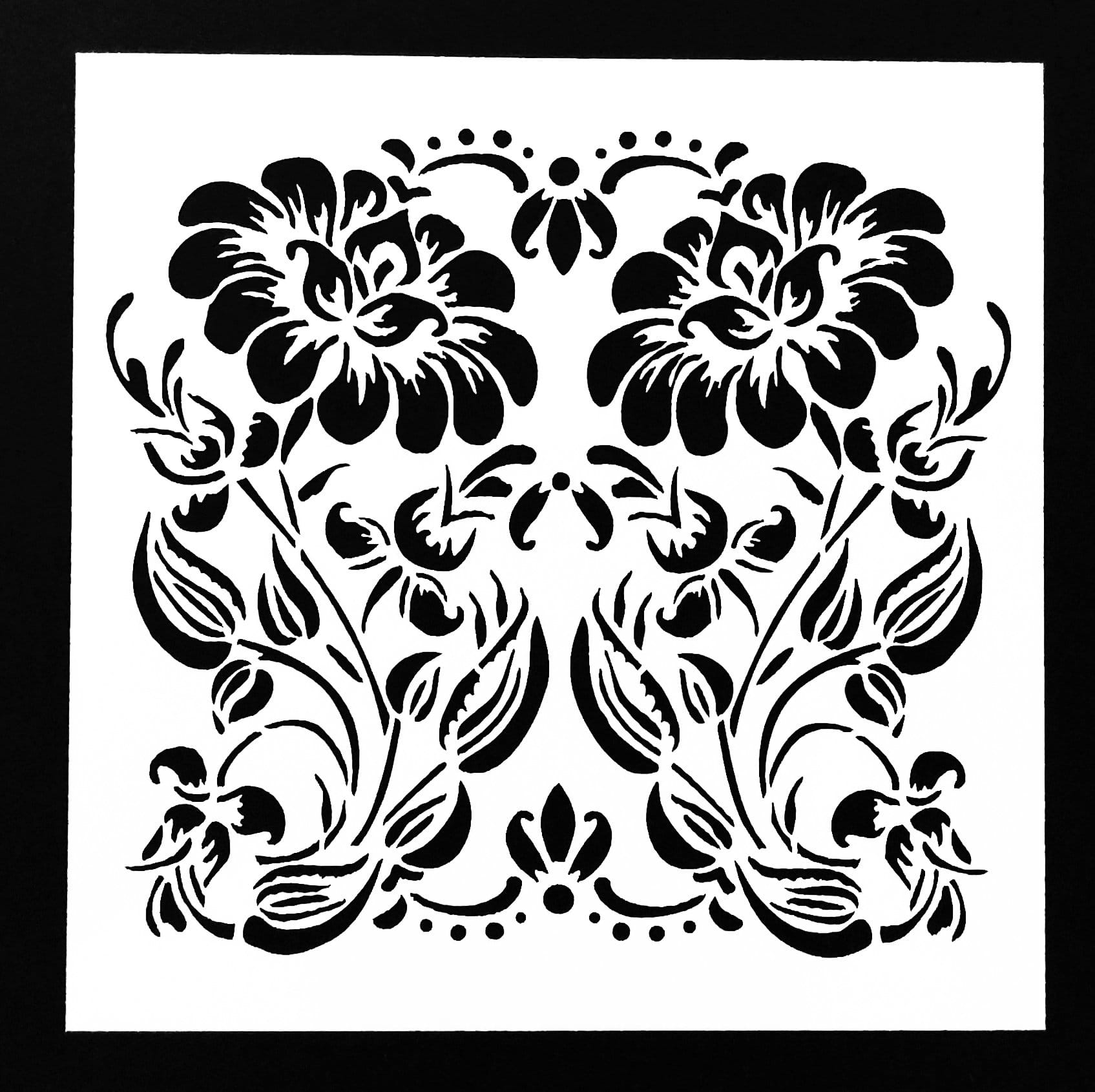 Stencil - Mirrored florals (5 by 5 inch) CHCS 93 stencil floral Stencil - Mirrored florals (5 by 5 inch)