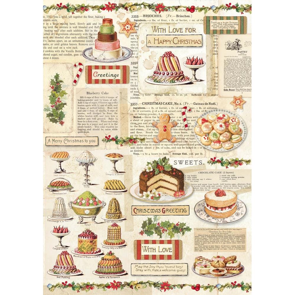 Stamperia Rice Paper A4 - Christmas Vintage Patisserie stamperia decoupage paper DFSA4329 Stamperia Rice Paper A4 - Christmas Vintage Patisserie
