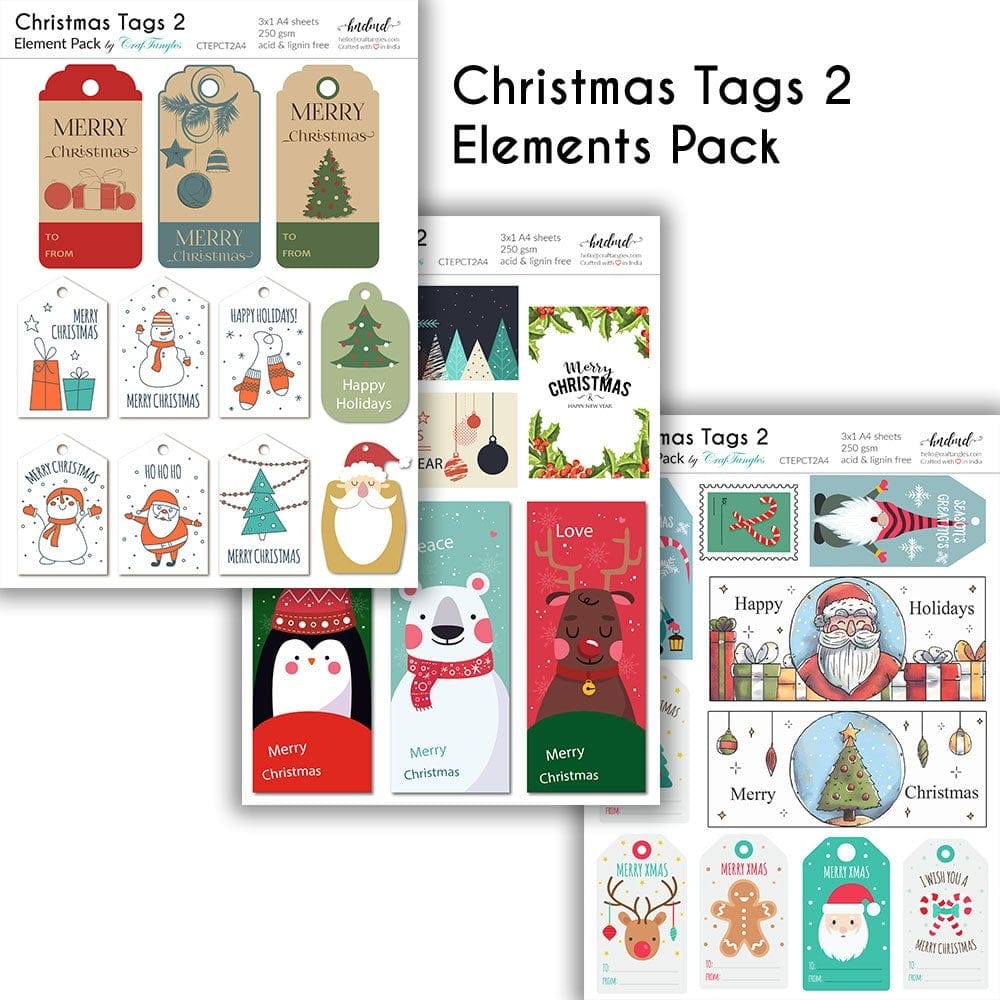 CrafTangles Elements Pack - Christmas Tags 2 (3 sheets of A4) 13 Christmas Tags 2 CrafTangles Elements Pack - Christmas Tags 2 (3 sheets of A4)