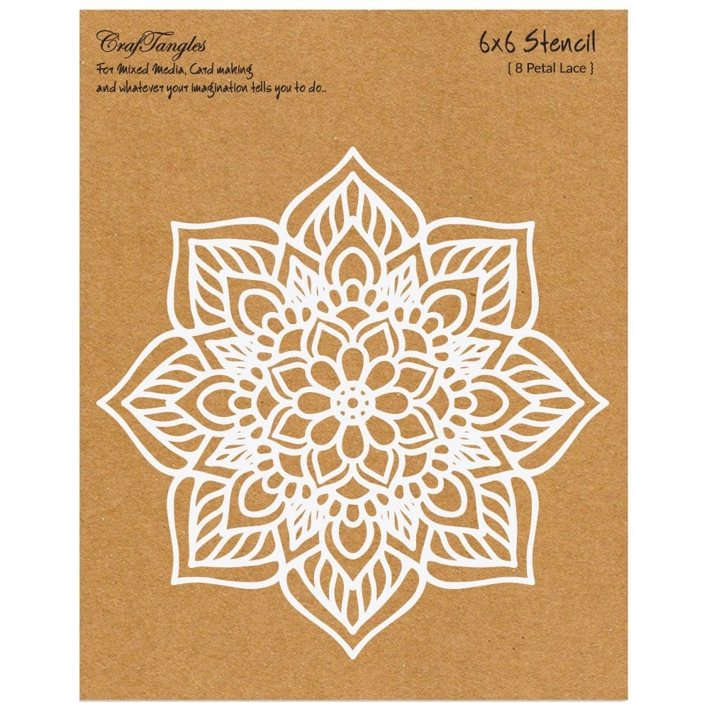 CrafTangles 6"x6" Stencil - 8 petal Lace CTCS105 craftangles stencils 8 petal leaves CrafTangles 6"x6" Stencil - 8 petal Lace