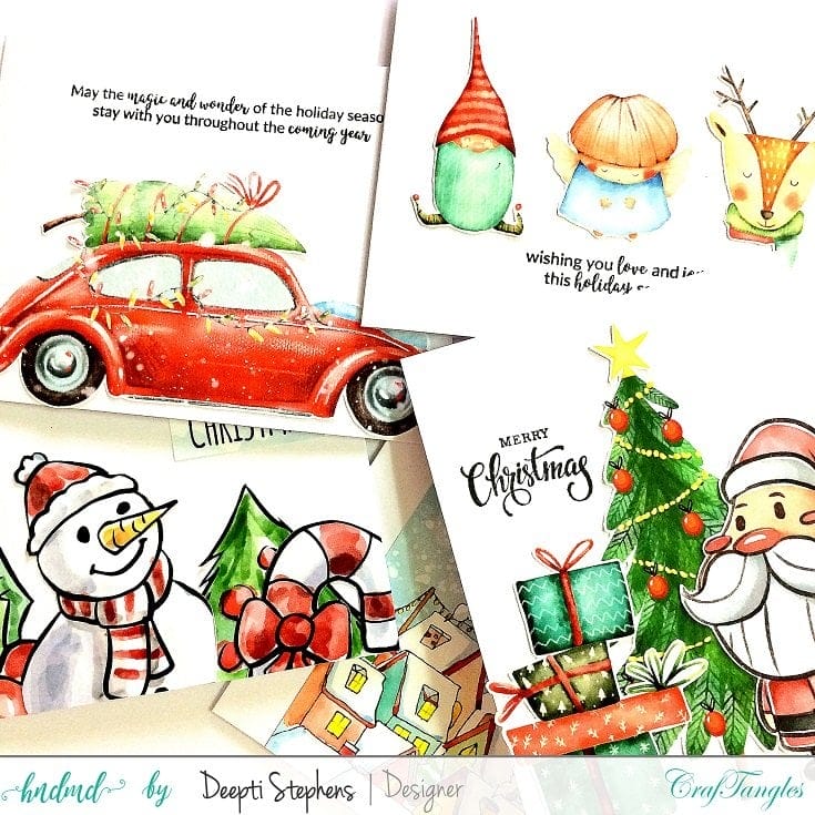 CrafTangles Elements Pack - Watercolor Christmas (3 sheets of A4) Deepti Stephens Holiday Cards Deepti_Stephens_Holiday_Cards