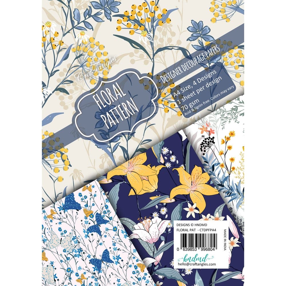 CrafTangles Decoupage Paper Pack - Floral Pattern (A4) - 4 sheets Floral Pattern Decoupage A4 CrafTangles Decoupage Paper Pack - Floral Pattern (A4) - 4 sheets