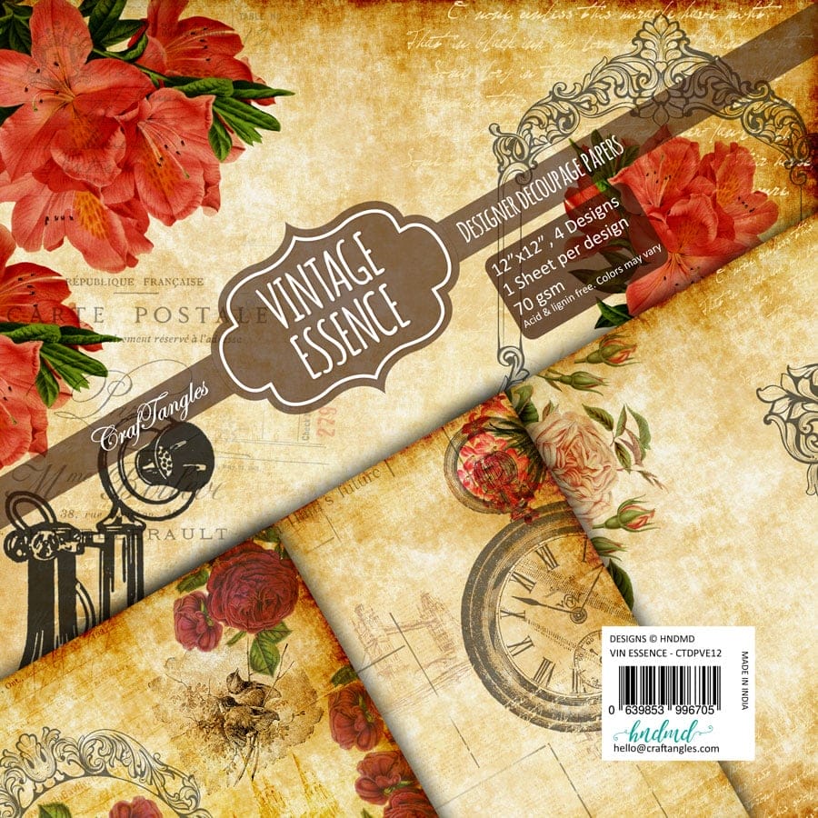 CrafTangles Decoupage Paper Pack - Vintage Essence (12 by 12 inch) - 4 sheets Vintage Essence Decoupage CrafTangles Decoupage Paper Pack - Vintage Essence (12 by 12 inch) - 4 sheets