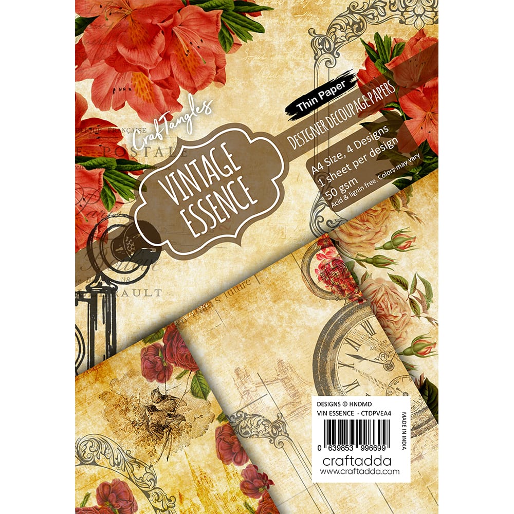 CrafTangles Decoupage Paper Pack  - Vintage Essence (A4) - 4 sheets