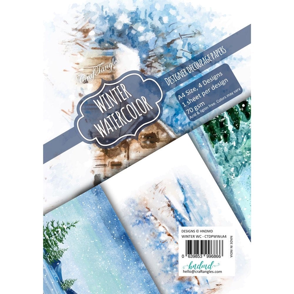 CrafTangles Decoupage Paper Pack - Winter Watercolor (A4) - 4 sheets Winter Watercolor Decoupage A4 CrafTangles Decoupage Paper Pack - Winter Watercolor (A4) - 4 sheets