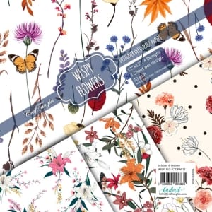 CrafTangles Decoupage Paper Pack - Wispy Flowers (12 by 12 inch) - 4 sheets