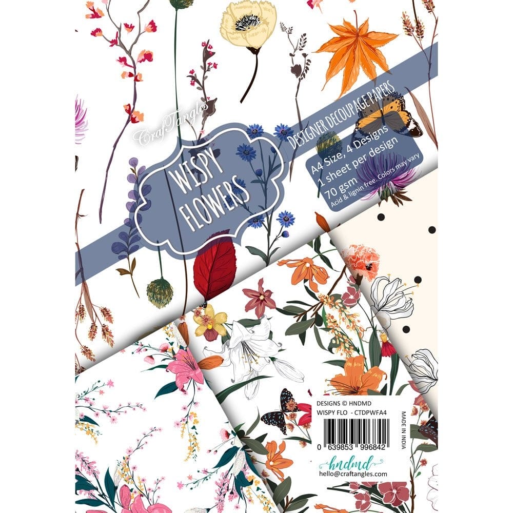 CrafTangles Decoupage Paper Pack - Wispy Flowers (A4) - 4 sheets Wispy Flowers Decoupage A4 CrafTangles Decoupage Paper Pack - Wispy Flowers (A4) - 4 sheets