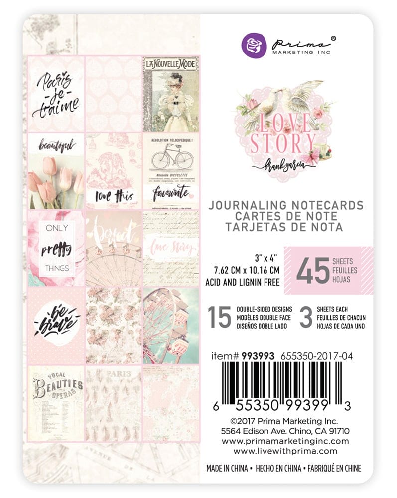 Prima - Love Story - 3 x 4 Journaling Cards