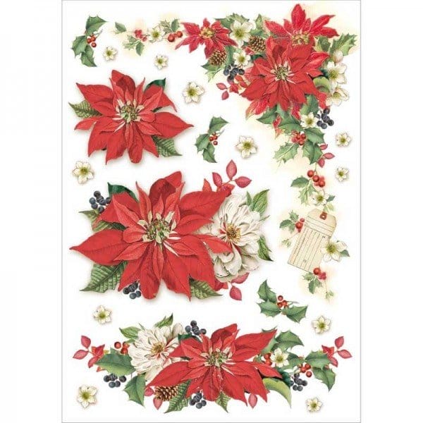 Stamperia Rice Paper A4 - Poinsettias DFSA4310 Stamperia A4 rice paper for decoupage Stamperia Rice Paper A4 - Poinsettias