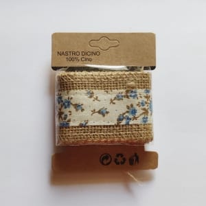 Printed Jute Ribbon - Blue florals (J5FC0060-01)