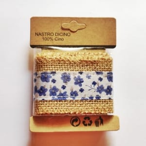 Printed Jute Ribbon - Dark blue florals (J5FC0060-03)