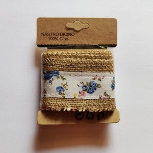 Printed Jute Ribbon - Pink and blue florals (J5FC0060-04)