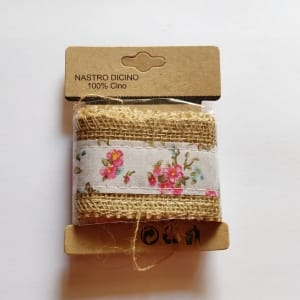 Printed Jute Ribbon - Pink and blue florals (J5FC0060-05)