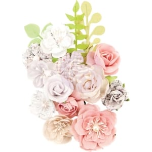 Prima Marketing Lavender Frost Fabric Flowers 15/Pkg