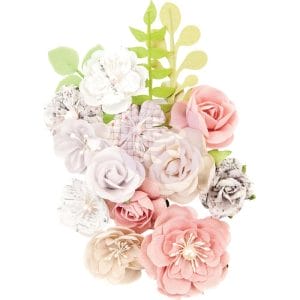 Prima Marketing Lavender Frost Fabric Flowers 15/Pkg