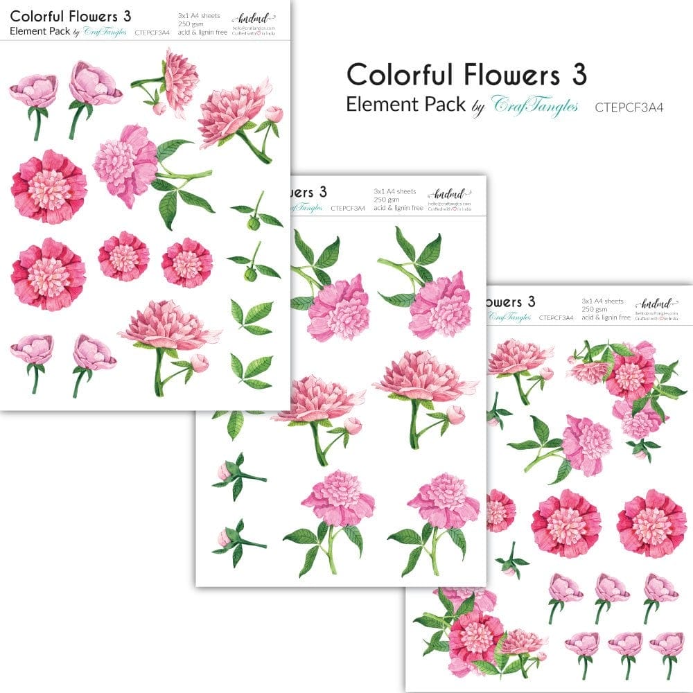 CrafTangles Elements Pack - Colorful Flowers 3 (3 sheets of A4) 31 Colourful FLowers 3 CrafTangles Elements Pack - Colorful Flowers 3 (3 sheets of A4)