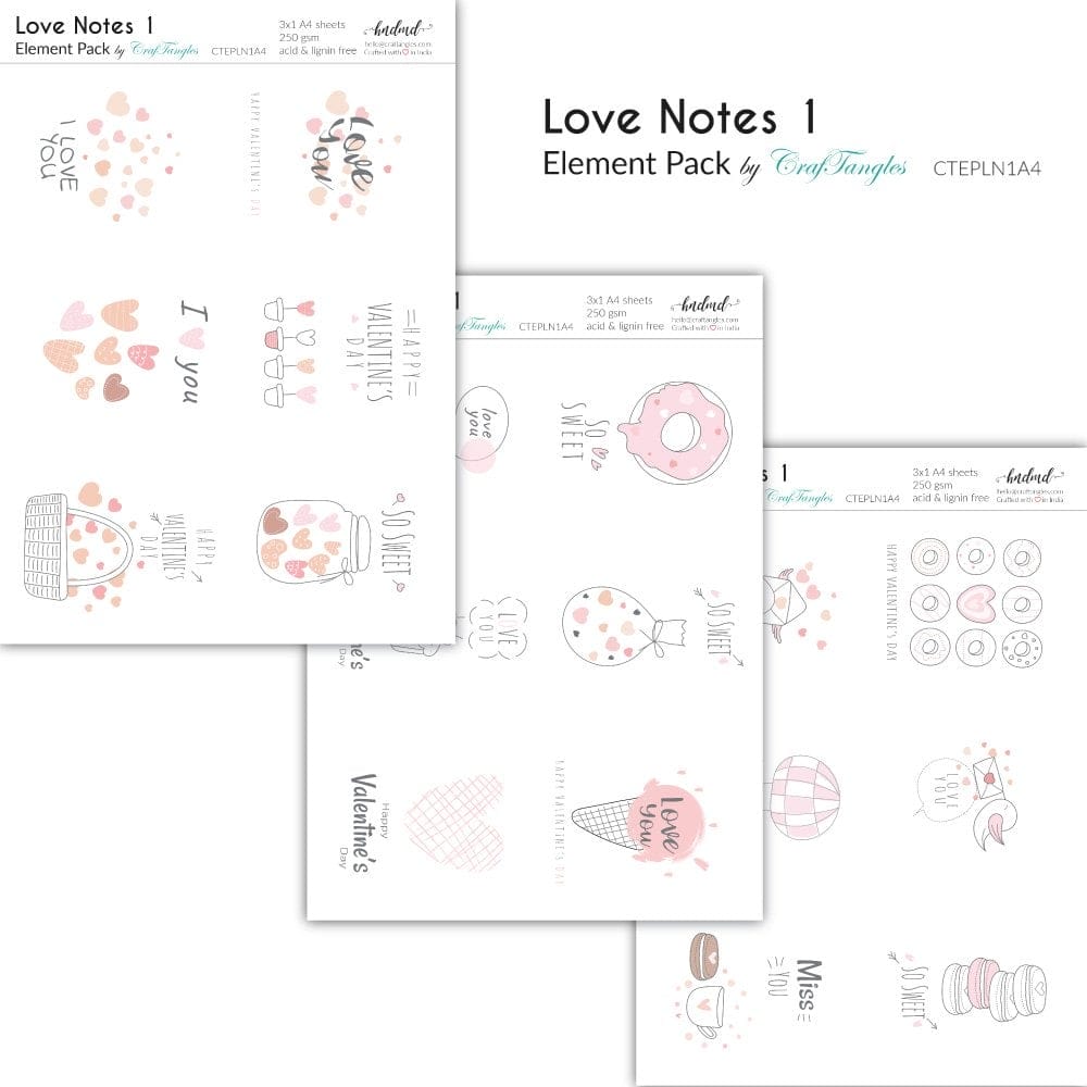 CrafTangles Elements Pack - Love Notes 1 (3 sheets of A4) 35 Love Notes 1 CrafTangles Elements Pack - Love Notes 1 (3 sheets of A4)