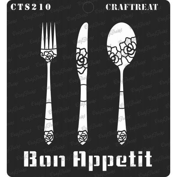 CrafTreat 6"x6" Stencil - Bon Appetit CrafTreat Stencil Food Spoon Fork Bon Appetit CTS210 CrafTreat 6"x6" Stencil - Bon Appetit