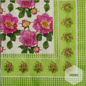 A pack of 12 by 12 inch Decoupage Napkins(5 pcs) - Flowers with Green border