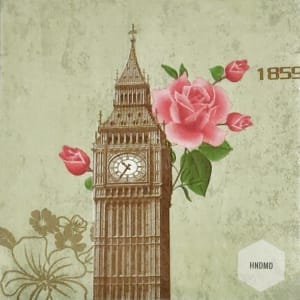 A pack of 12 by 12 inch Decoupage Napkins(5 pcs) - Big Ben Tower